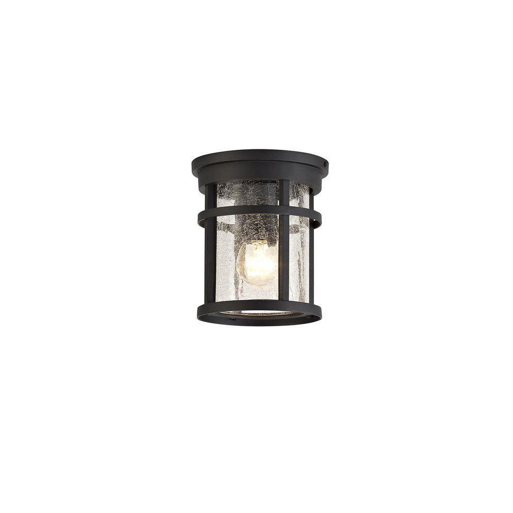 Horton 1 Light Exterior Flush Ceiling Light In Black With Crackled Clear Glass