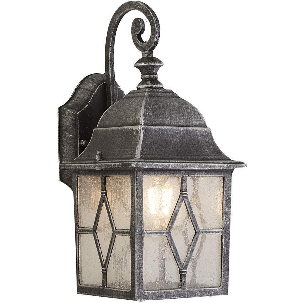 Traditional Outdoor Wall Light in Black Silver With Leaded Style Cathedral Glass