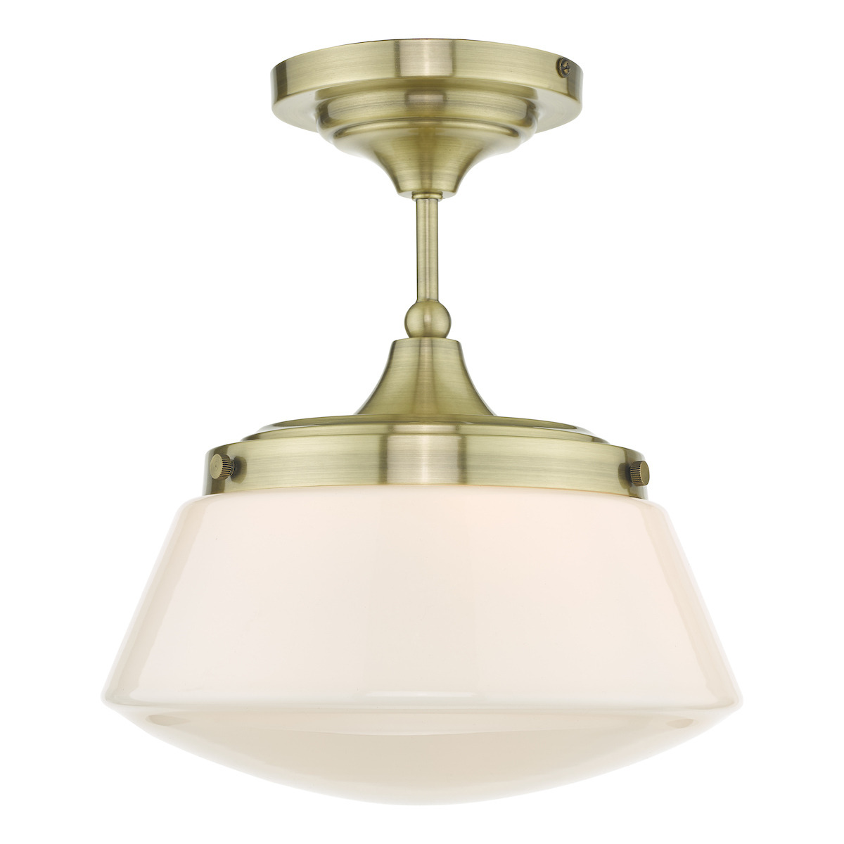 Dar Lighting CAD0175 Caden Bathroom Semi Flush Ceiling Light In Antique Brass With Opal Glass IP44