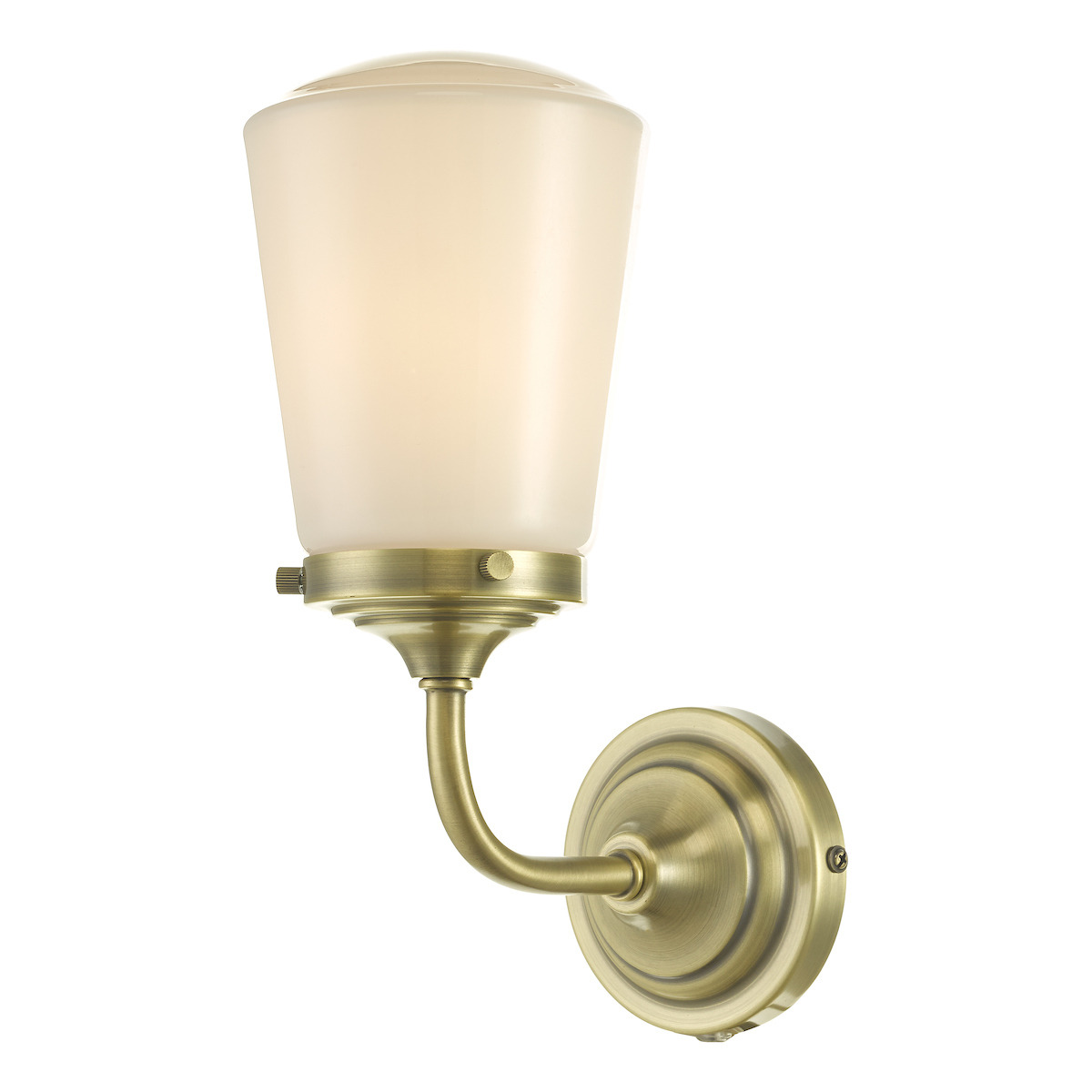 Dar Lighting CAD0775 Caden Bathroom Wall Light In Antique Brass With Opal Glass IP44