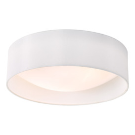 Dar Lighting NYS502 Nysa 2 Light Flush Ceiling Light With White Faux Silk Shade 40cm