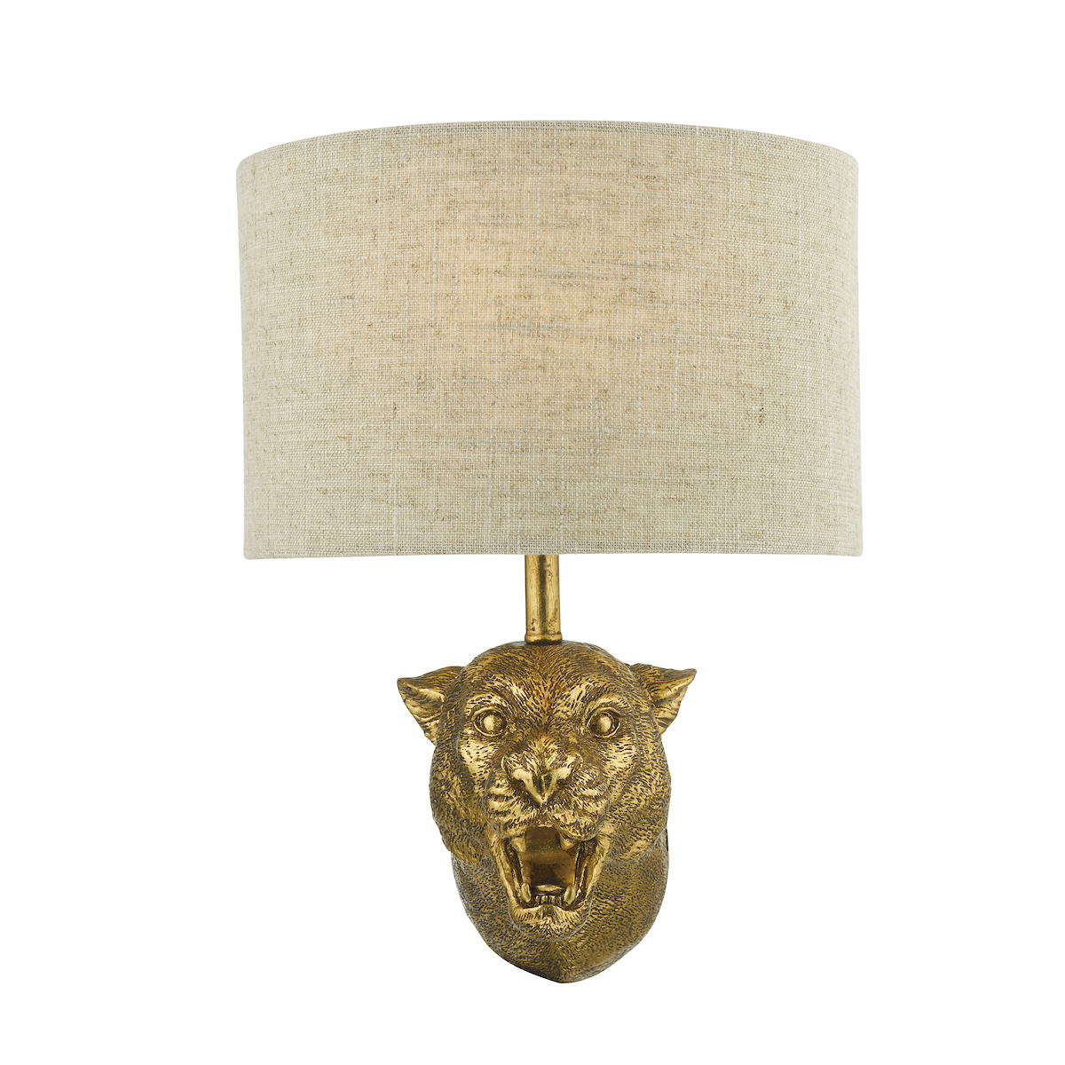 Dar Lighting RUR0735 Ruri Leopard Wall Light In Gold Finish With Natural Linen Shade