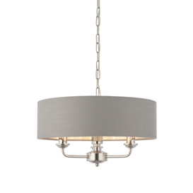 Endon Lighting 94377 Highclere 3 Light Ceiling Pendant In Nickel With Charcoal Linen Shade