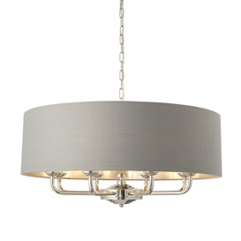 Endon Lighting 94415 Highclere 8 Light Ceiling Pendant In Nickel Finish With Charcoal Linen Shade