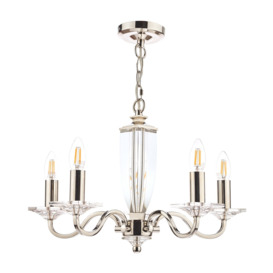 Laura Ashley Carson Crystal Glass 5 Light Chandelier In Polished Nickel Finish