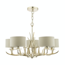 Laura Ashley Mulroy Antler 5 Light Chandelier In Champagne Finish With Natural Shades