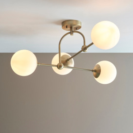 Orio 4 Light Semi Flush Ceiling Light In Matt Antique Brass With Opal Glass