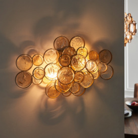 Elegant 2 Light Wall Light In Antique Gold With Clear And Amber Glass