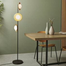 Modern 3 Light Floor Lamp In Gold And Dark Bronze With Opal Glass