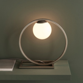 Contemporary 1 Light Table Lamp In Brushed Silver With Gloss Opal Glass