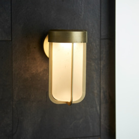 Contemporary Single LED Wall Light In Brushed Gold And Frosted Glass IP44