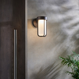 Contemporary LED Wall Light In Brushed Bronze And Frosted Glass IP44