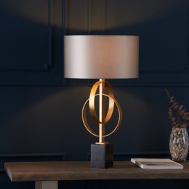 Sculptural Table Lamp In Antique Gold With Mink Satin Fabric And Marble Base