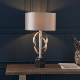 Sculptural Table Lamp In Antique Silver With Mink Satin Shade And Marble Base