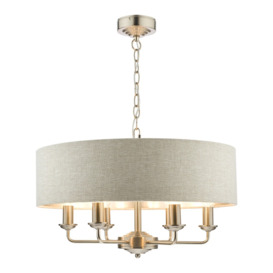 Laura Ashley Sorrento 6 Light Armed Fitting Ceiling Light in Brushed Chrome with Natural Shade