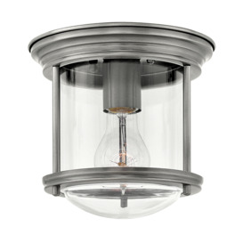 Quintiesse QN-HADRIAN-MINI-F-AN-CLEAR Hadrian 1 Light Flush Ceiling Light In Antique Nickel With Clear Glass IP44