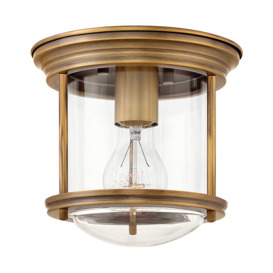 Quintiesse QN-HADRIAN-MINI-F-BR-CLEAR Hadrian 1 Light Flush Ceiling Light In  Brushed Bronze With Clear Glass IP44