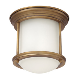 Quintiesse QN-HADRIAN-MINI-F-BR-OPAL Hadrian 1 Light Flush Ceiling Light In Brushed Bronze With-Opal-Glass-IP44