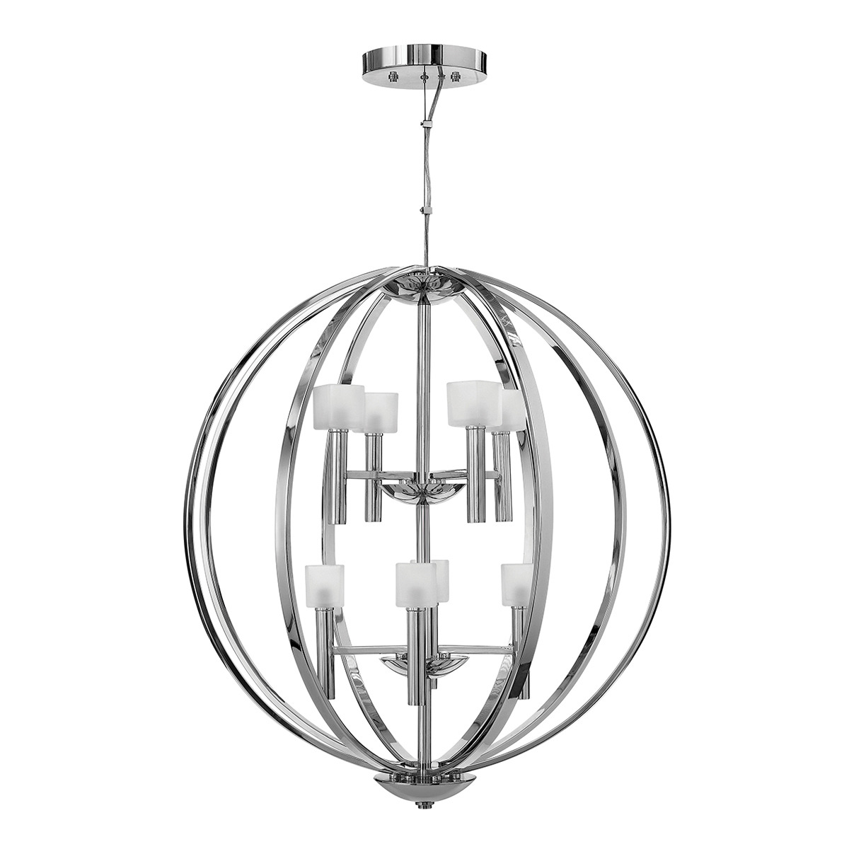 Quintiesse QN-MONDO8 Mondo 8 Light Ceiling Chandelier In Polished Chrome With Frosted Glass