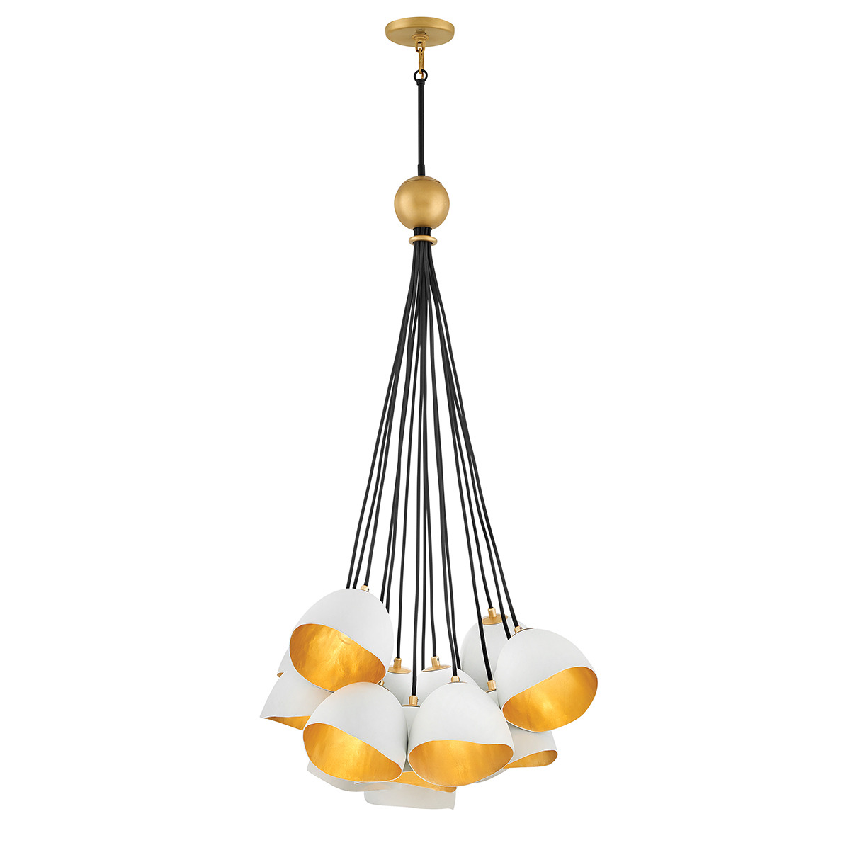 Quintiesse QN-NULA-15P Nula 15 Light Cluster Ceiling Pendant Light In Chalk White With Gold Accents