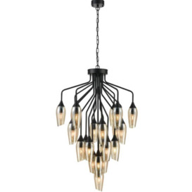 Edge 22 Light Ceiling Pendant Light In Matt Black With Amber Glass F2420-22/346