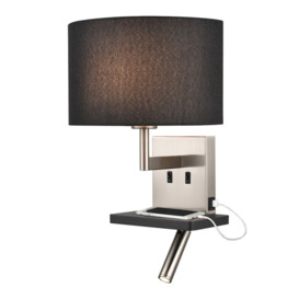 Elena Wall Light In Satin Nickel With Reading Light And Shelf W123/1183
