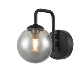 Luna 1 Light Wall Light In Black Finish With Smoked Glass F2438-1