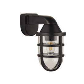 Black Downward Facing Outdoor Wall Light in Durable Weatherproof Resin with Clear Lens - IP44