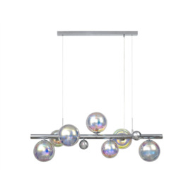 System 7 Light Ceiling Pendant In Chrome Finish With Iridescent Glass Shades