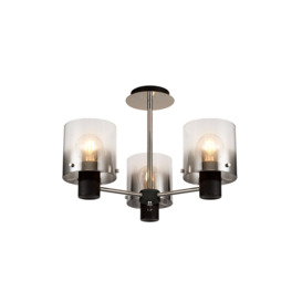 Nordic 3 Light Semi Flush Ceiling Light in Black Finish With Smoked Glass