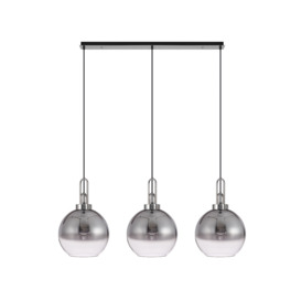 Glenn 3 Light Globe Linear Pendant In Black Chrome With Smoked And Clear Glass 