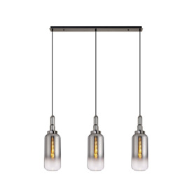 Glenn 3 Light Linear Ceiling Pendant Light In Black Chrome With Smoked And Clear Glass 