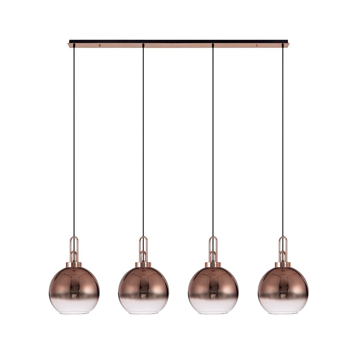 Glenn 4 Light Globe Linear Pendant In Copper With Copper And Clear Glass