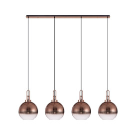 Glenn 4 Light Globe Linear Pendant In Copper With Copper And Clear Glass