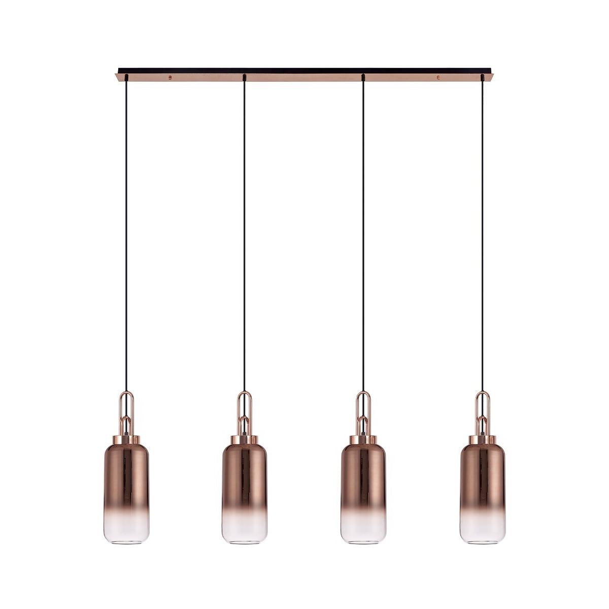 Glenn 4 Light Linear Ceiling Pendant Light In Copper With Copper And Clear Glass 