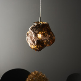 Endon Lava Volcanic Rock Single Pendant Light With Copper Metallic Glass 97655