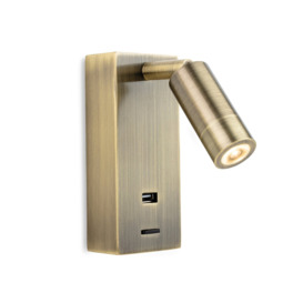 Firstlight 2896AB Clifton LED Switched Reading Wall Light In Antique Brass Finish With USB Port