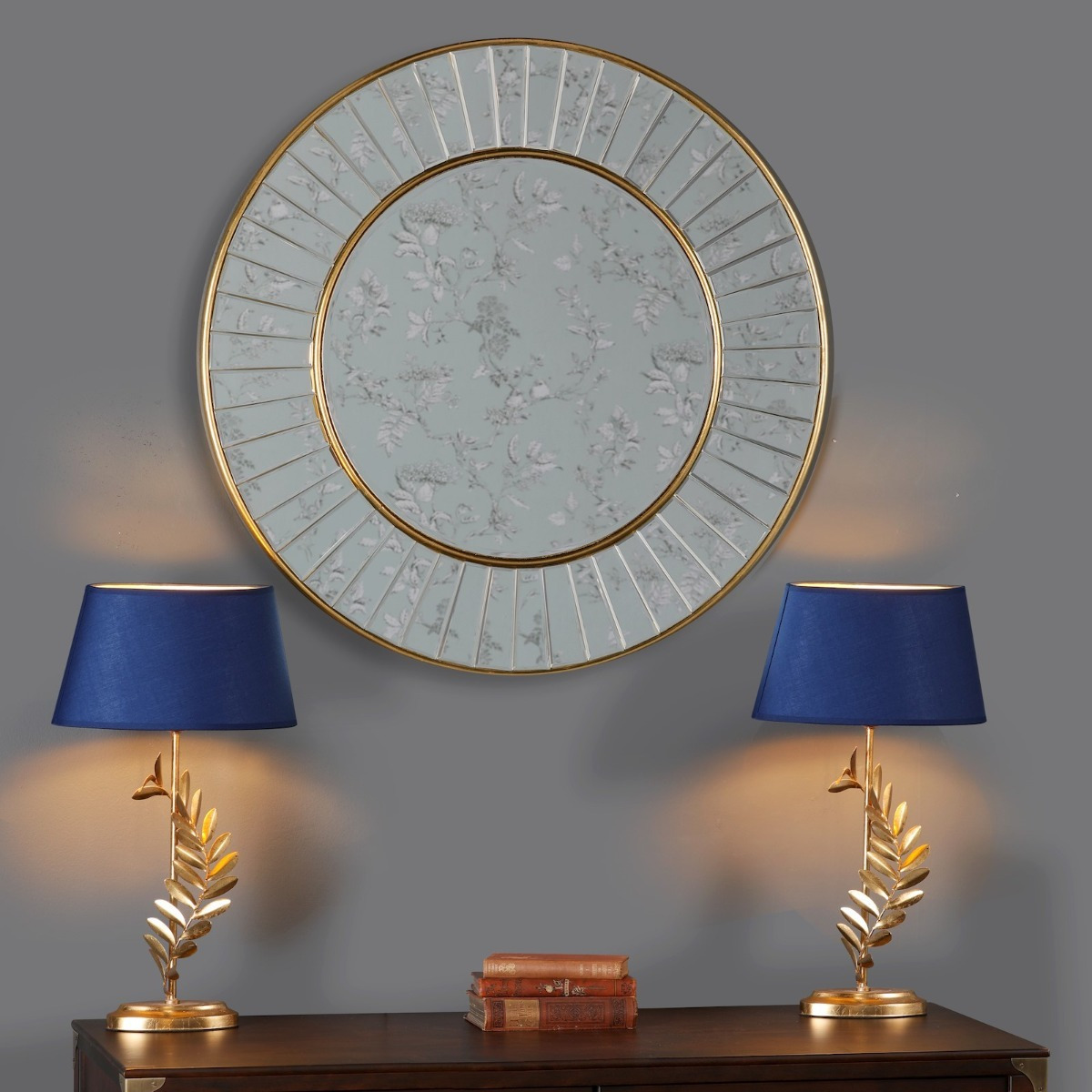Laura Ashley Clemence Medium Round Mirror With Gold Leaf Detail Edging