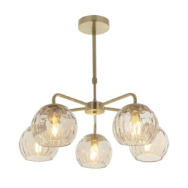 Dimple 5 Light Ceiling Pendant Light In Brushed Gold Finish With Champagne Glass 91969