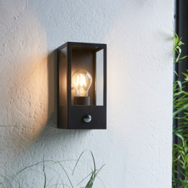Endon 94995 Oxford PIR Outdoor Box Lantern In Matt Black Finish With Glass Panels IP44