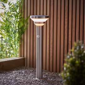 Endon 96926 Halton PIR Solar Powered Outdoor Post Light In Brushed Stainless Steel Finish IP44