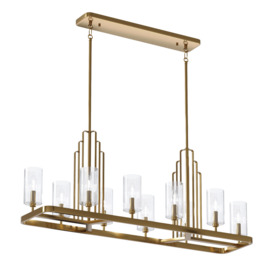 Quintiesse QN-KIMROSE10-BNB Kimrose 10 Light Linear Ceiling Chandelier In Brushed Natural Brass