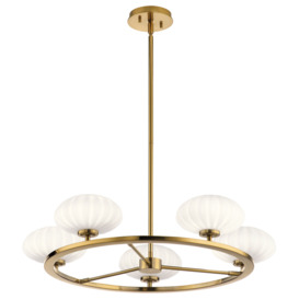 Quintiesse QN-PIM5-FXG Pim 5 Light Ceiling Chandelier In Fox Gold With Opal Glass Shades