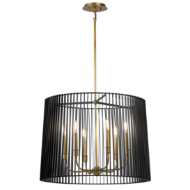 Quintiesse QN-LINARA-6P-BK Linara 6 Light Chandelier In Natural Brass With Black Slatted Shade