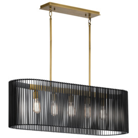Quintiesse QN-LINARA-ISLE-BK Linara 5 Light Linear Chandelier In Natural Brass With Black Slatted Shade