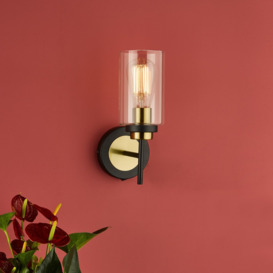 Dar Lighting Abel Wall Light In Satin Black And Gold with Glass Shades ABE0754