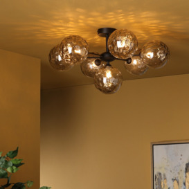 Dar Lighting Cohen 7 Light Semi Flush Ceiling Light In Matt Black With Round Smoked Glass COH3422-10