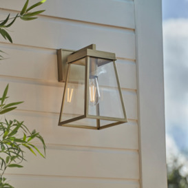 Traditional Outdoor Wall Lantern In Brushed Gold Finish With Clear Glass Panels IP44