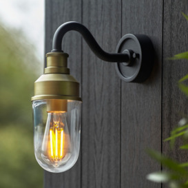 Classic Outdoor Wall Light In Matt Black And Brushed Gold Finish With Clear Glass Shade IP44