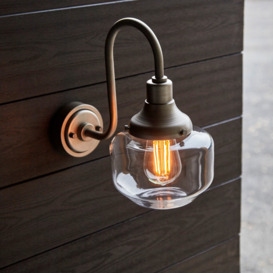 Retro Outdoor Wall Light In Brushed Silver Finish And Clear Glass Shade IP44